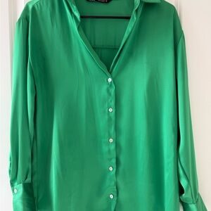 Zara Vibrant Green Button Down Shirt